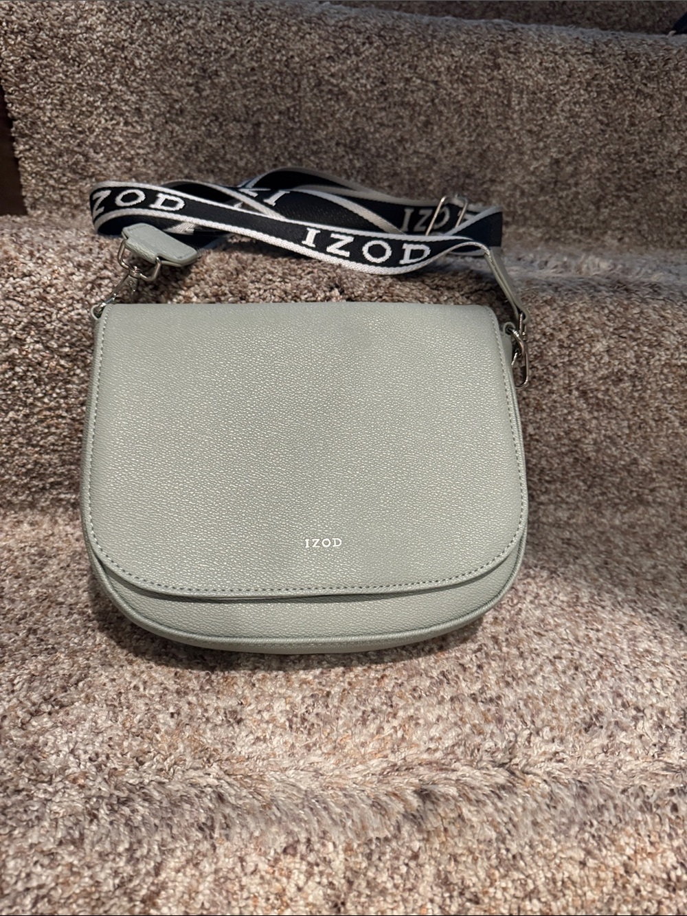 Izod Sage Green Crossbody Bag with adjustable Logo Strap